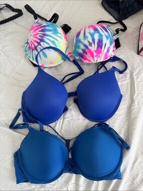 Victoria’s Secret PINK Royal cobalt Blue strappy back front close bras 36D x 2